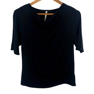 Leo & Nicole Women's Size PM Black Short Sleeve Shirt Cowl Neck